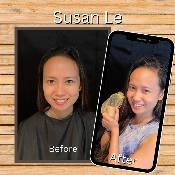 MarysBlendedBeauty.online before and after images of custom blended client Susan Le, MassageBSue